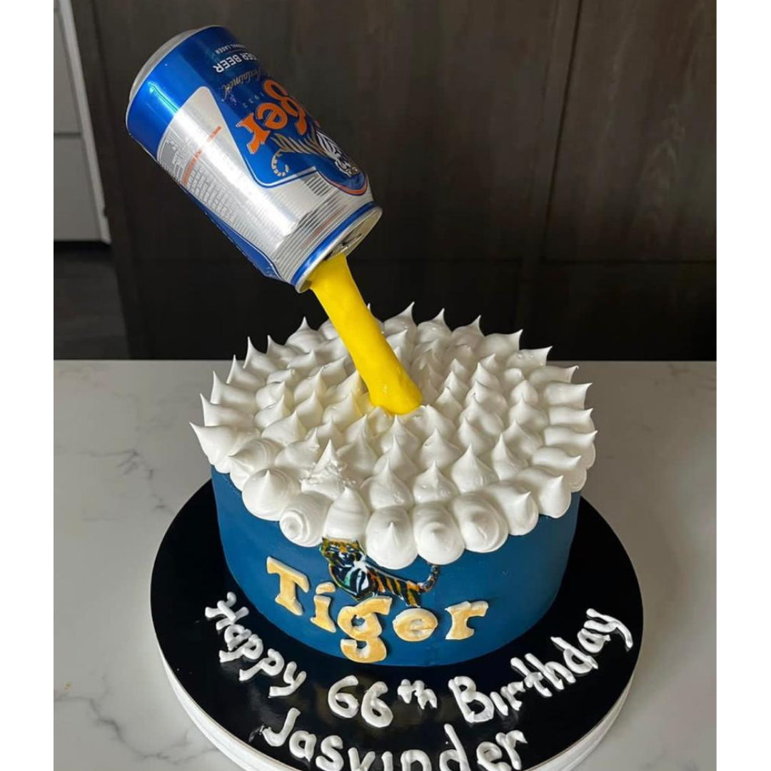 1-TIER ROUND TIGER BEER DESIGN CAKE | Sugee cake - 1KG